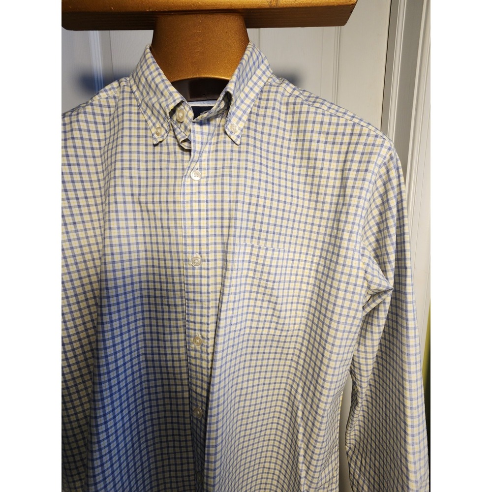Charles Tyrwhitt Dress Shirt Men's Sz M Yellow Blue Check Classic Fit Button Up - Picture 2 of 6
